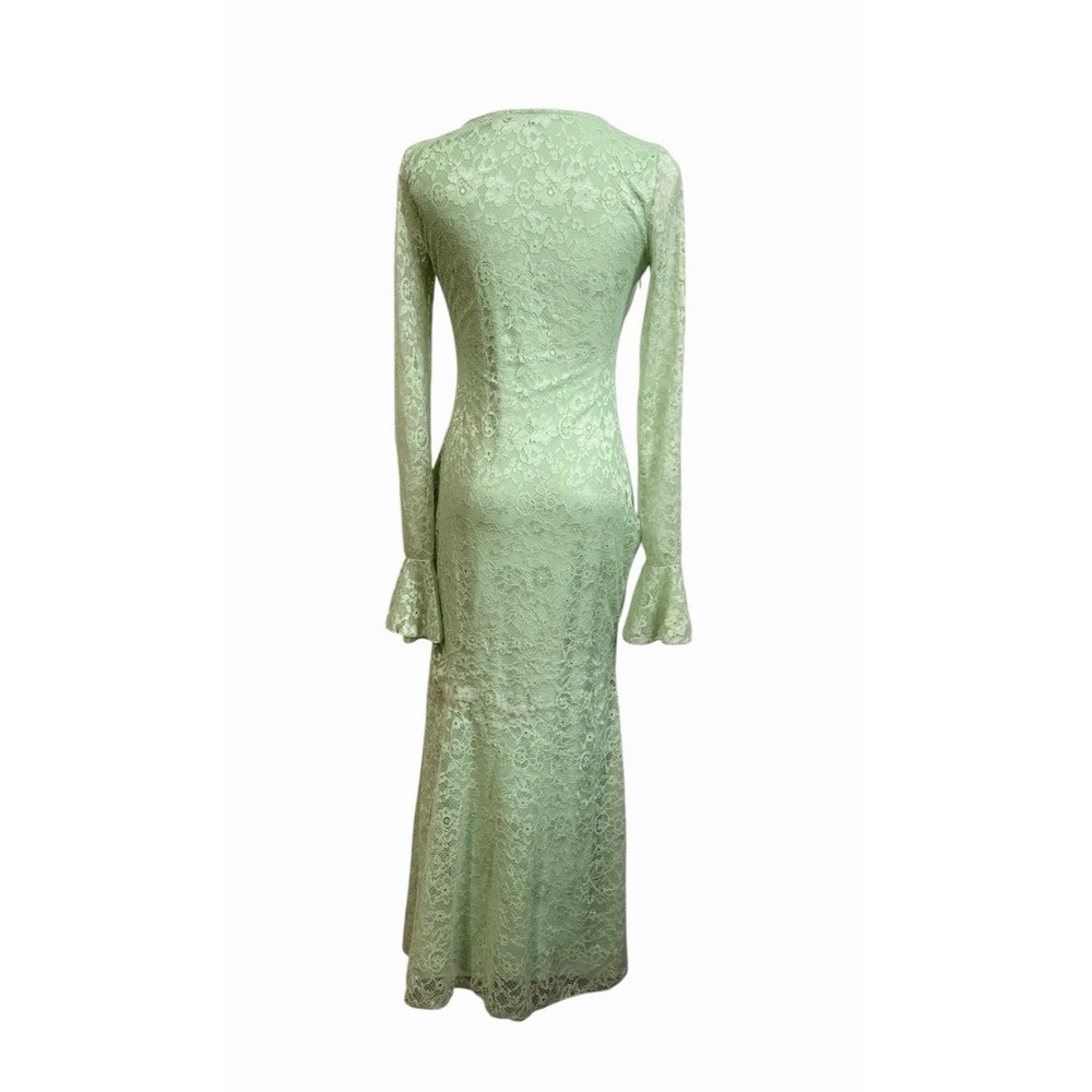 Lace Mesh Maxi Dress S Coquette Fiary Prom Gown Romantic Feminine Pastel Mint - Picture 4 of 9